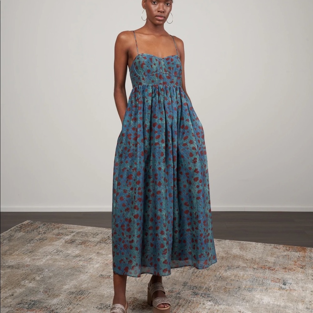 mariza dress - teal handprint dot